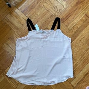Blush tank top blouse with black velvet straps